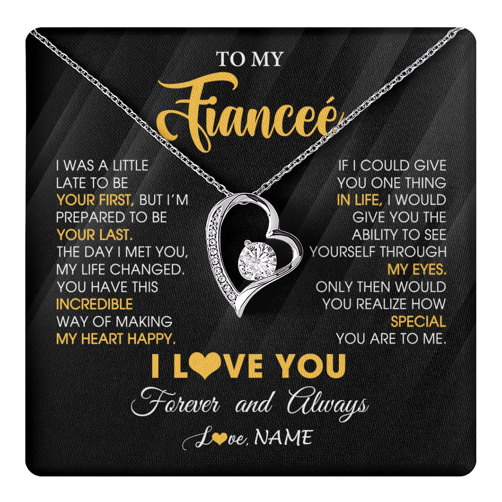 Forever Love Necklace 14K White Gold Finish | 1 | Personalized To My Beautiful Fiancee Necklace From Fiance Son Jewelry Forever Love Fiancee Birthday Gifts Anniversary Valentines Day Gift Box Message Card | teecentury