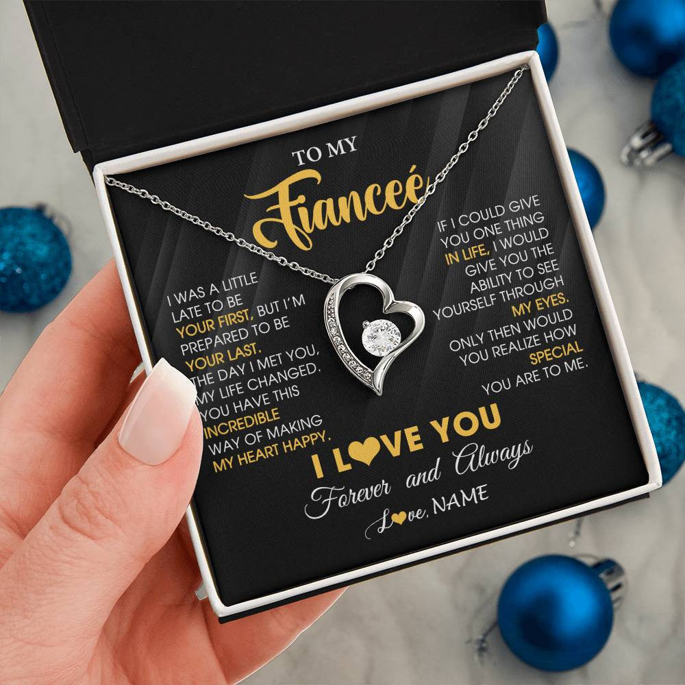 Forever Love Necklace 14K White Gold Finish | 2 | Personalized To My Beautiful Fiancee Necklace From Fiance Son Jewelry Forever Love Fiancee Birthday Gifts Anniversary Valentines Day Gift Box Message Card | teecentury