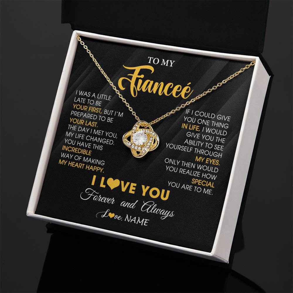 Love Knot Necklace 18K Yellow Gold Finish | 2 | Personalized To My Beautiful Fiancee Necklace From Fiance Son Jewelry Forever Love Fiancee Birthday Gifts Anniversary Valentines Day Gift Box Message Card | teecentury