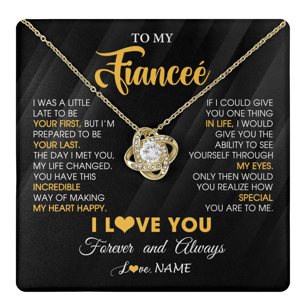 Love Knot Necklace 18K Yellow Gold Finish | 1 | Personalized To My Beautiful Fiancee Necklace From Fiance Son Jewelry Forever Love Fiancee Birthday Gifts Anniversary Valentines Day Gift Box Message Card | teecentury