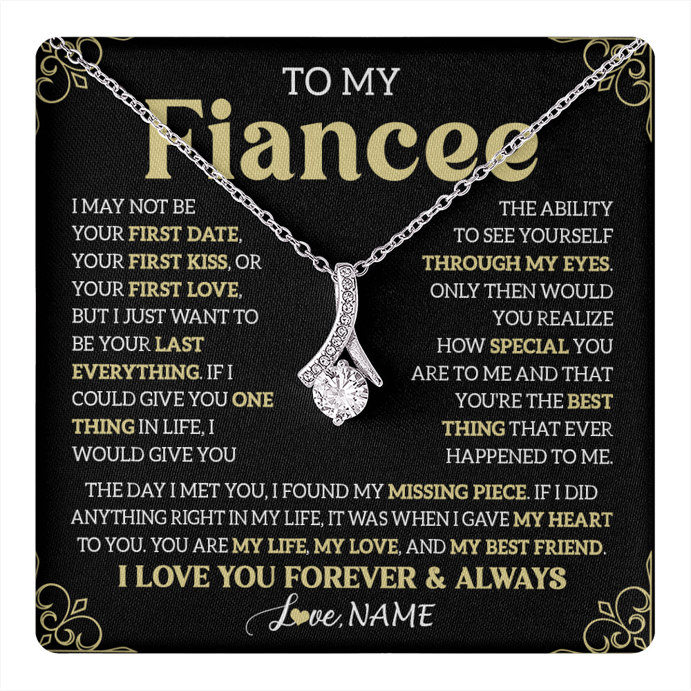 Alluring Beauty Necklace 14K White Gold Finish | 1 | Personalized To My Beautiful Fiancee Necklace From Fiance The Day I Met You Birthday Gifts For Fiancee Anniversary Valentines Day Gift Box Message Card | teecentury