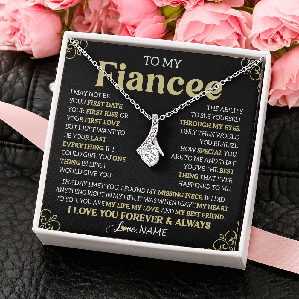 Alluring Beauty Necklace 14K White Gold Finish | 2 | Personalized To My Beautiful Fiancee Necklace From Fiance The Day I Met You Birthday Gifts For Fiancee Anniversary Valentines Day Gift Box Message Card | teecentury