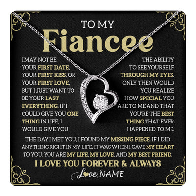 Forever Love Necklace 14K White Gold Finish | 1 | Personalized To My Beautiful Fiancee Necklace From Fiance The Day I Met You Birthday Gifts For Fiancee Anniversary Valentines Day Gift Box Message Card | teecentury