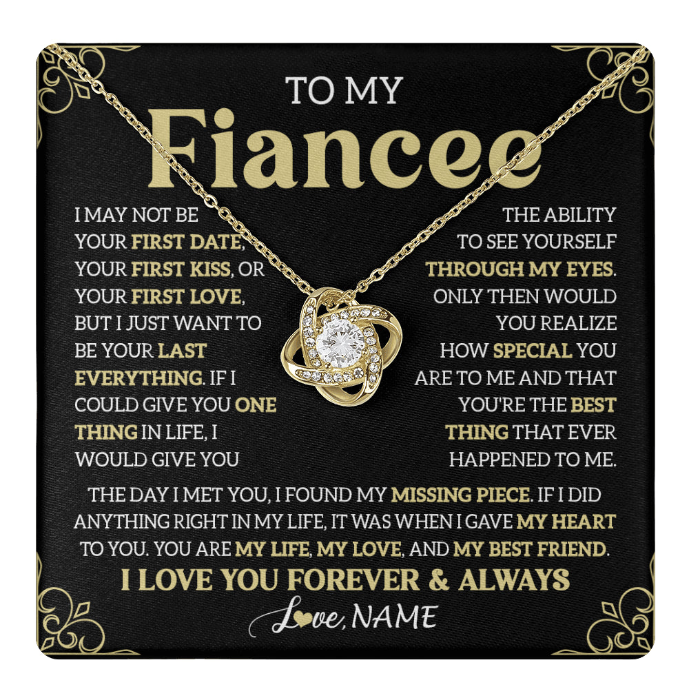 Love Knot Necklace 18K Yellow Gold Finish | 1 | Personalized To My Beautiful Fiancee Necklace From Fiance The Day I Met You Birthday Gifts For Fiancee Anniversary Valentines Day Gift Box Message Card | teecentury