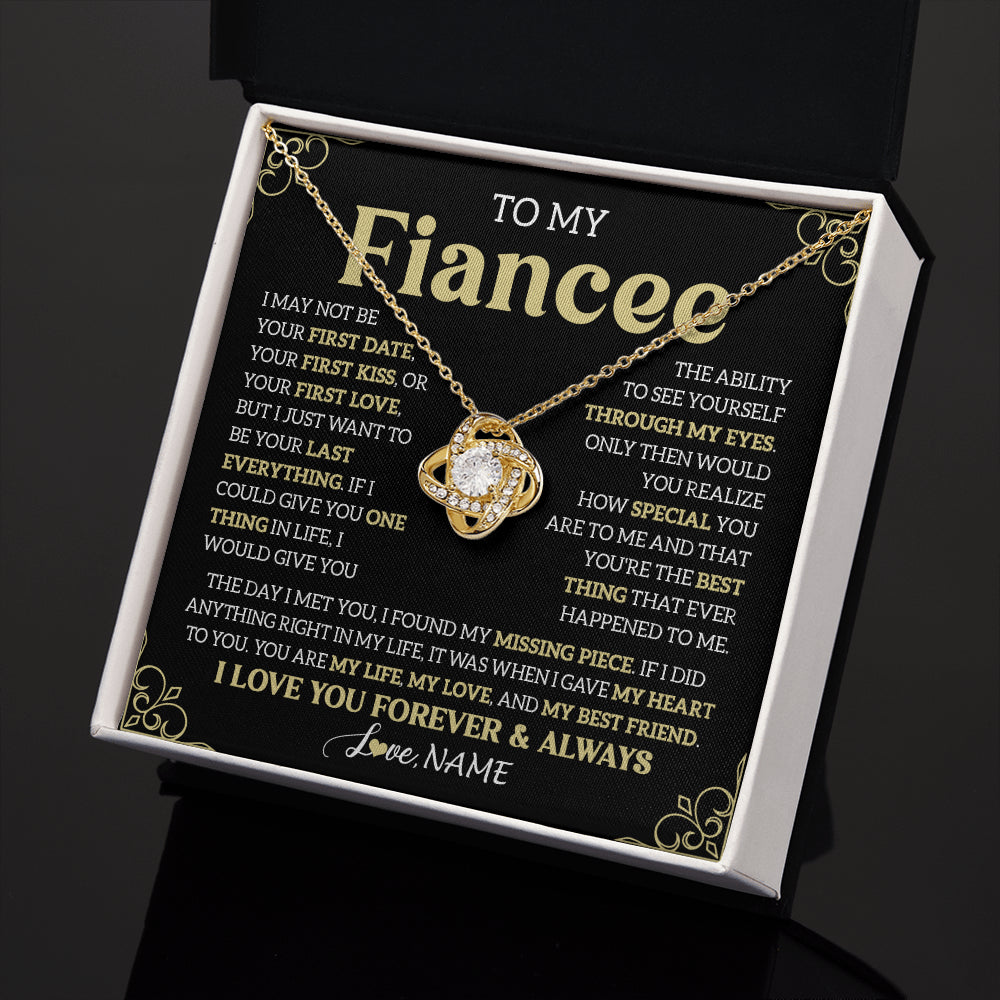 Love Knot Necklace 18K Yellow Gold Finish | 2 | Personalized To My Beautiful Fiancee Necklace From Fiance The Day I Met You Birthday Gifts For Fiancee Anniversary Valentines Day Gift Box Message Card | teecentury