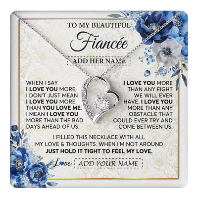 Forever Love Necklace 14K White Gold Finish | 1 | Personalized To My Beautiful Fiancee Necklace From Fiance When I Say Fiancee Gifts Romantic Birthday Valentines Christmas Custom Gift Box Message Card | https://teecentury.