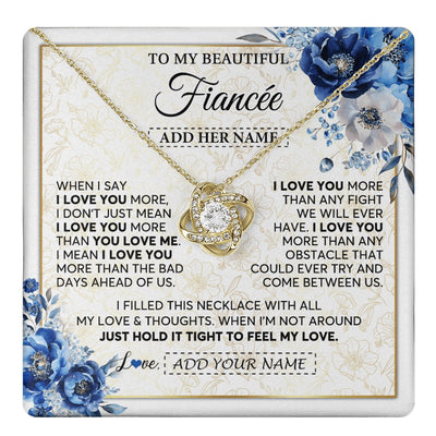 Love Knot Necklace 18K Yellow Gold Finish | 1 | Personalized To My Beautiful Fiancee Necklace From Fiance When I Say Fiancee Gifts Romantic Birthday Valentines Christmas Custom Gift Box Message Card | https://teecentury.