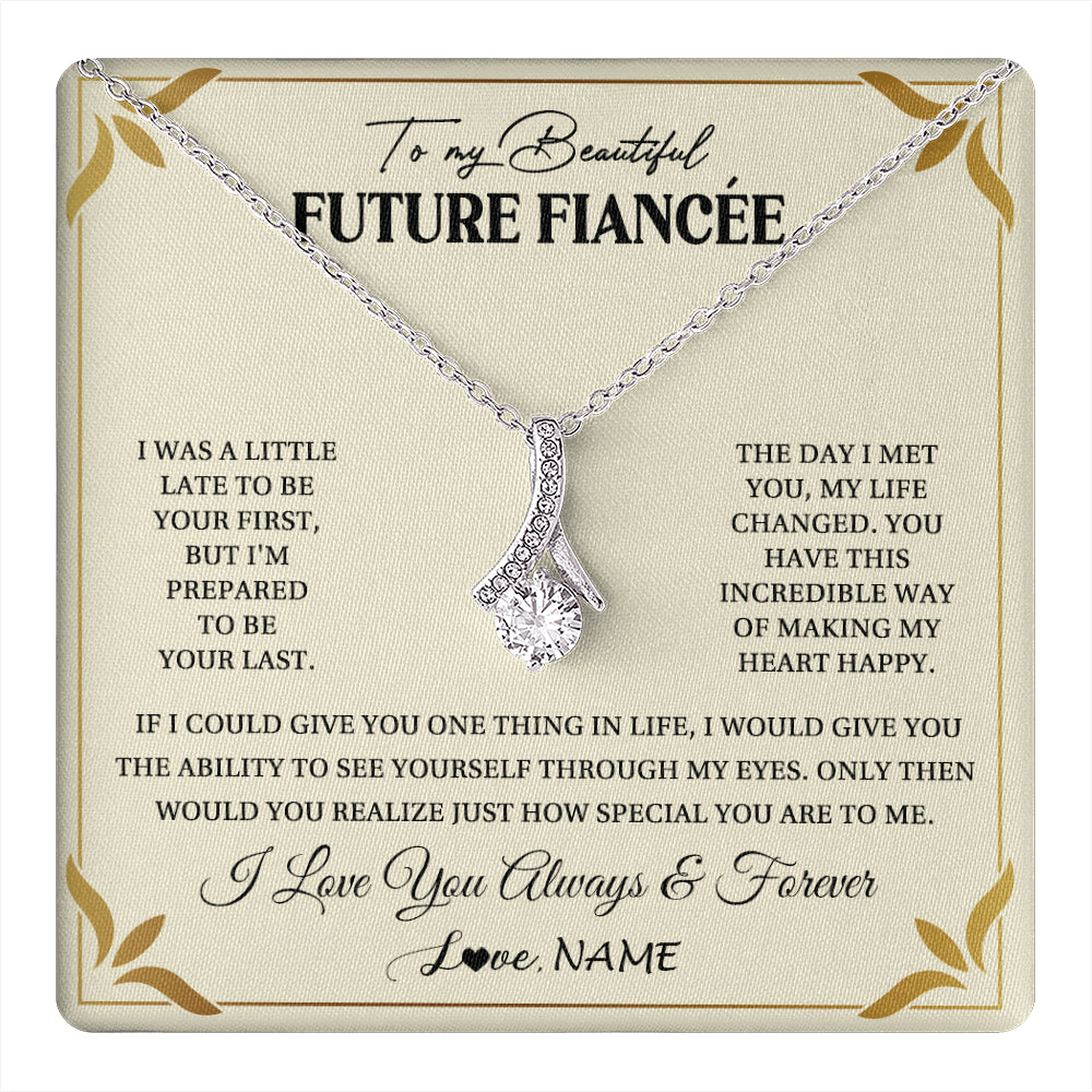Alluring Beauty Necklace 14K White Gold Finish | 1 | Personalized To My Beautiful Fiancee Necklace Gift From Fiance Promise Necklace For Fiancee Birthday Valentines Day Christmas Customized Gift Box Message Card | teecentury