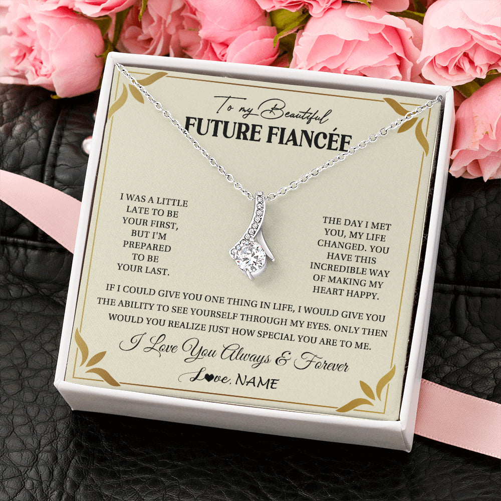 Alluring Beauty Necklace 14K White Gold Finish | 2 | Personalized To My Beautiful Fiancee Necklace Gift From Fiance Promise Necklace For Fiancee Birthday Valentines Day Christmas Customized Gift Box Message Card | teecentury