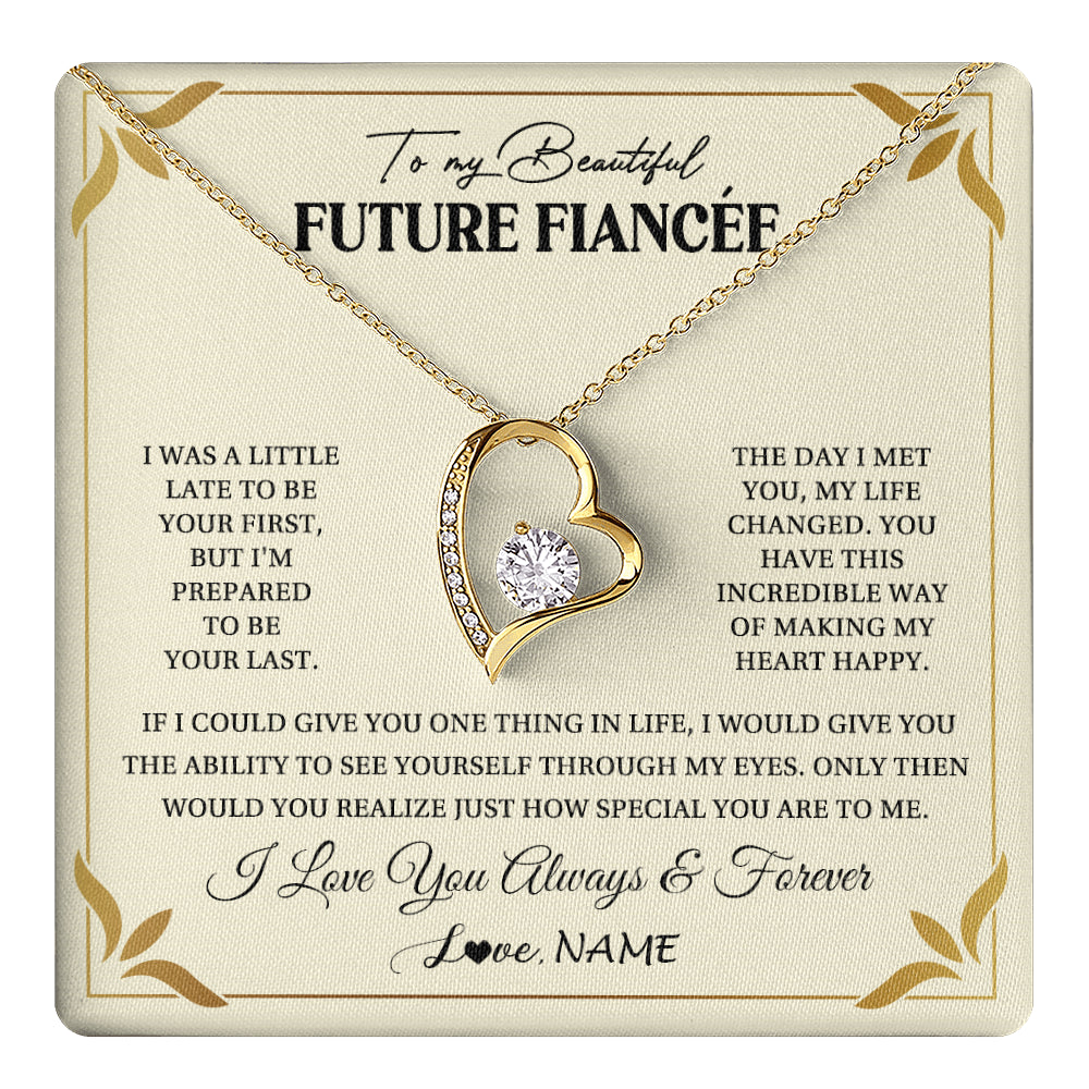 Forever Love Necklace 18K Yellow Gold Finish | 1 | Personalized To My Beautiful Fiancee Necklace Gift From Fiance Promise Necklace For Fiancee Birthday Valentines Day Christmas Customized Gift Box Message Card | teecentury