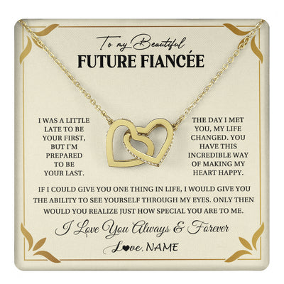 Interlocking Hearts Necklace 18K Yellow Gold Finish | 1 | Personalized To My Beautiful Fiancee Necklace Gift From Fiance Promise Necklace For Fiancee Birthday Valentines Day Christmas Customized Gift Box Message Card | teecentury