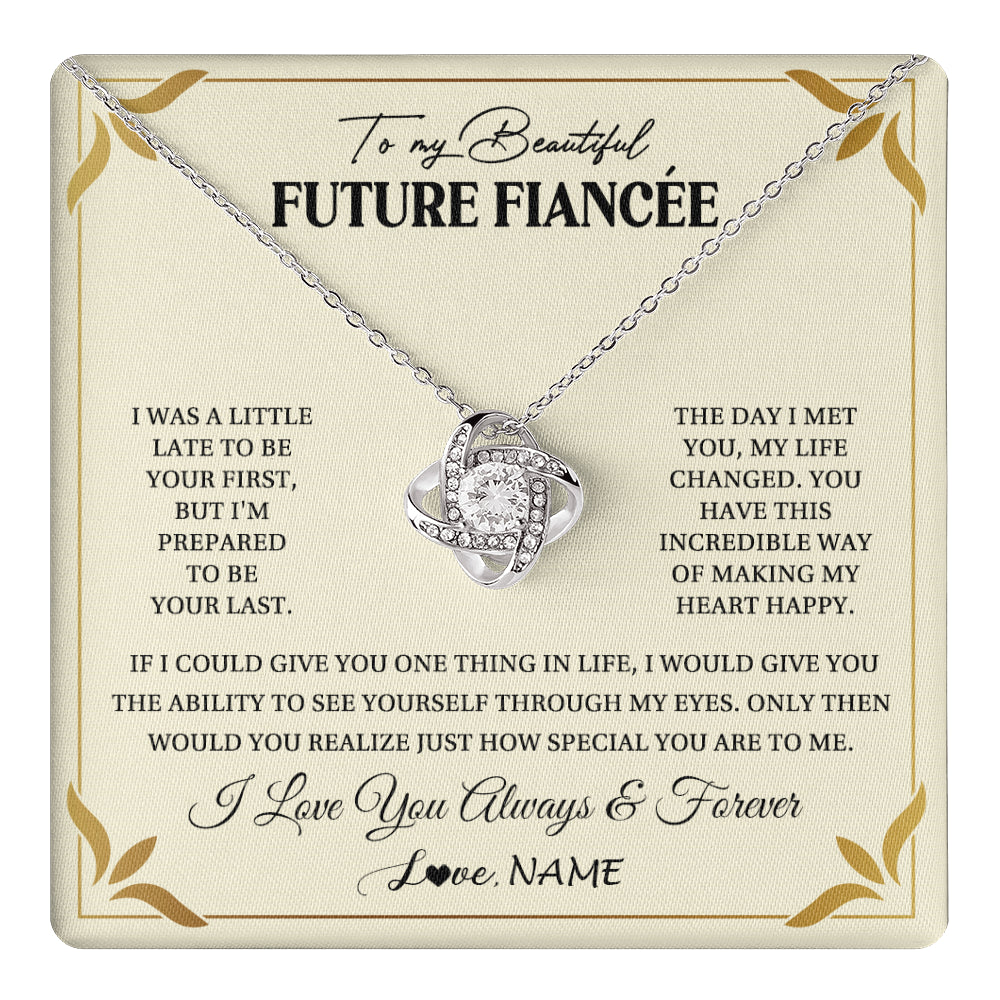 Love Knot Necklace 14K White Gold Finish | 1 | Personalized To My Beautiful Fiancee Necklace Gift From Fiance Promise Necklace For Fiancee Birthday Valentines Day Christmas Customized Gift Box Message Card | teecentury