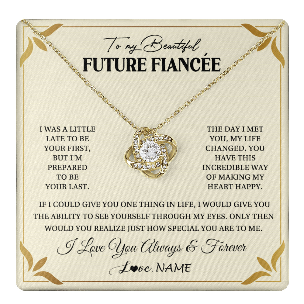 Love Knot Necklace 18K Yellow Gold Finish | 1 | Personalized To My Beautiful Fiancee Necklace Gift From Fiance Promise Necklace For Fiancee Birthday Valentines Day Christmas Customized Gift Box Message Card | teecentury