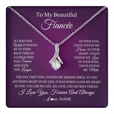Alluring Beauty Necklace 14K White Gold Finish | 1 | Personalized To My Beautiful Fiancee Necklace Gift Romantic Gifts For Fiancee Birthday Anniversary Valentines Day Christmas Customized Gift Box Message Card | teecentury