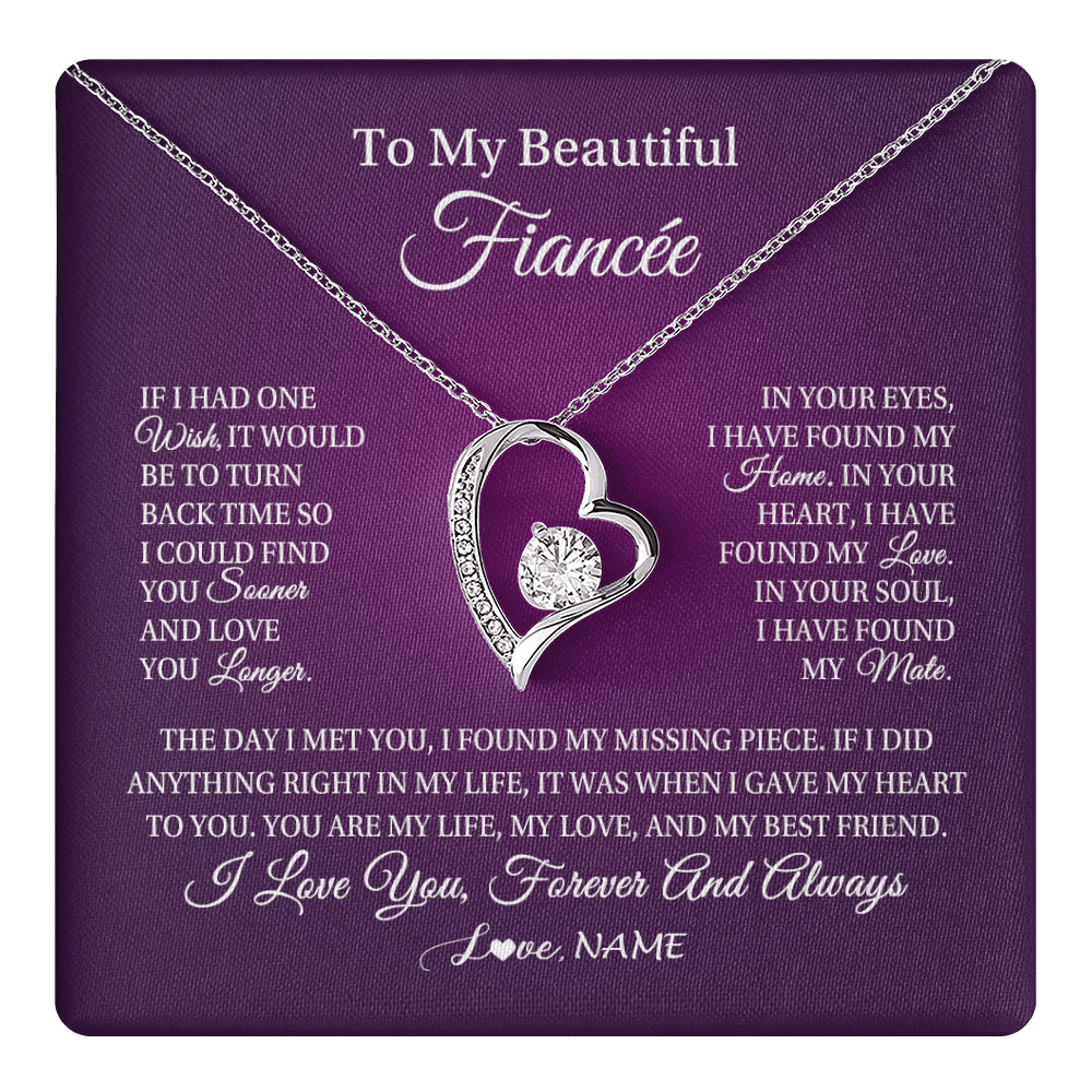 Forever Love Necklace 14K White Gold Finish | 1 | Personalized To My Beautiful Fiancee Necklace Gift Romantic Gifts For Fiancee Birthday Anniversary Valentines Day Christmas Customized Gift Box Message Card | teecentury