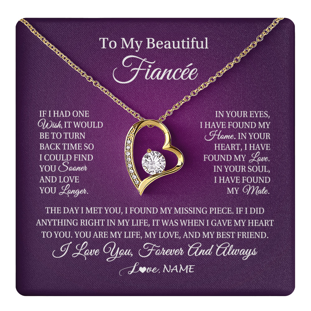 Forever Love Necklace 18K Yellow Gold Finish | 1 | Personalized To My Beautiful Fiancee Necklace Gift Romantic Gifts For Fiancee Birthday Anniversary Valentines Day Christmas Customized Gift Box Message Card | teecentury
