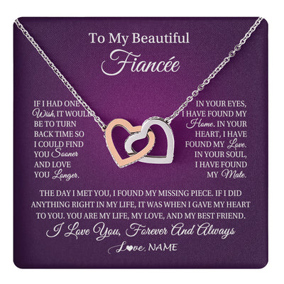 Interlocking Hearts Necklace Stainless Steel & Rose Gold Finish | 1 | Personalized To My Beautiful Fiancee Necklace Gift Romantic Gifts For Fiancee Birthday Anniversary Valentines Day Christmas Customized Gift Box Message Card | teecentury