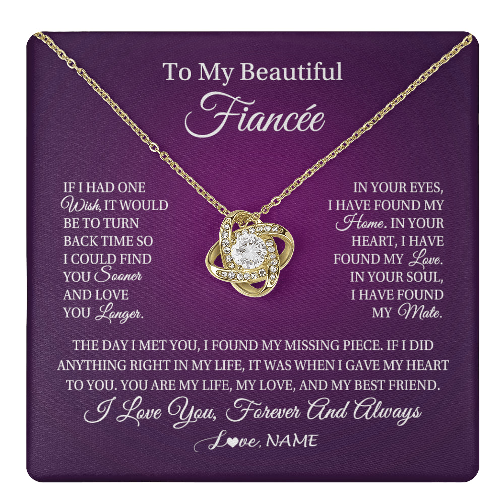 Love Knot Necklace 18K Yellow Gold Finish | 1 | Personalized To My Beautiful Fiancee Necklace Gift Romantic Gifts For Fiancee Birthday Anniversary Valentines Day Christmas Customized Gift Box Message Card | teecentury