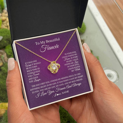 Love Knot Necklace 18K Yellow Gold Finish | Personalized To My Beautiful Fiancee Necklace Gift Romantic Gifts For Fiancee Birthday Anniversary Valentines Day Christmas Customized Gift Box Message Card | teecentury