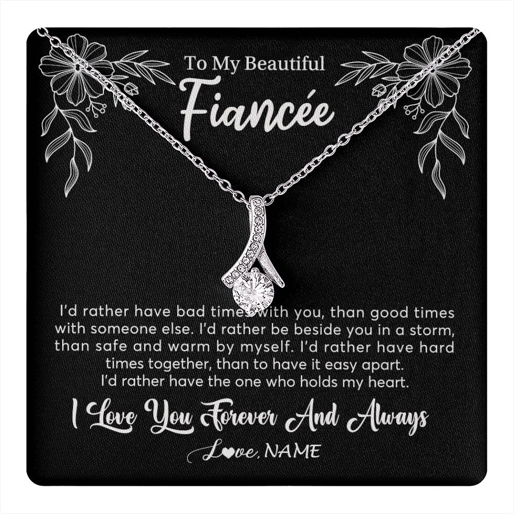 Alluring Beauty Necklace 14K White Gold Finish | 1 | Personalized To My Beautiful Fiancee Necklace Gifts From Fiance I'd Rather Fiancee Birthday Idea Anniversary Valentines Day Customized Gift Box Message Card | teecentury