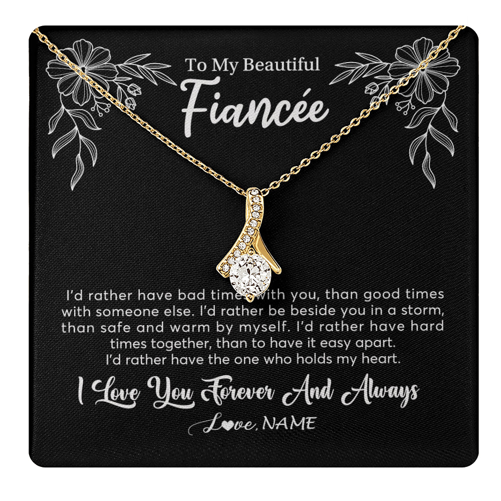 Alluring Beauty Necklace 18K Yellow Gold Finish | 1 | Personalized To My Beautiful Fiancee Necklace Gifts From Fiance I'd Rather Fiancee Birthday Idea Anniversary Valentines Day Customized Gift Box Message Card | teecentury