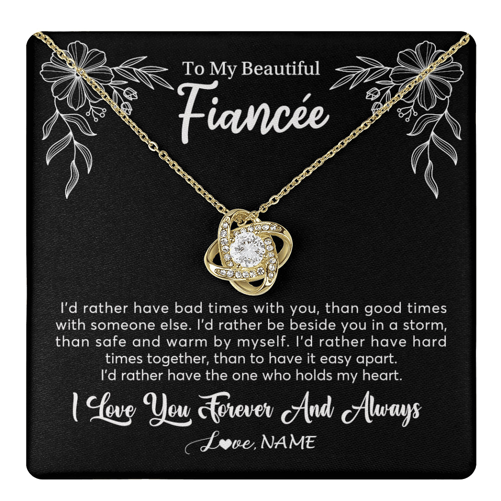 Love Knot Necklace 18K Yellow Gold Finish | 1 | Personalized To My Beautiful Fiancee Necklace Gifts From Fiance I'd Rather Fiancee Birthday Idea Anniversary Valentines Day Customized Gift Box Message Card | teecentury