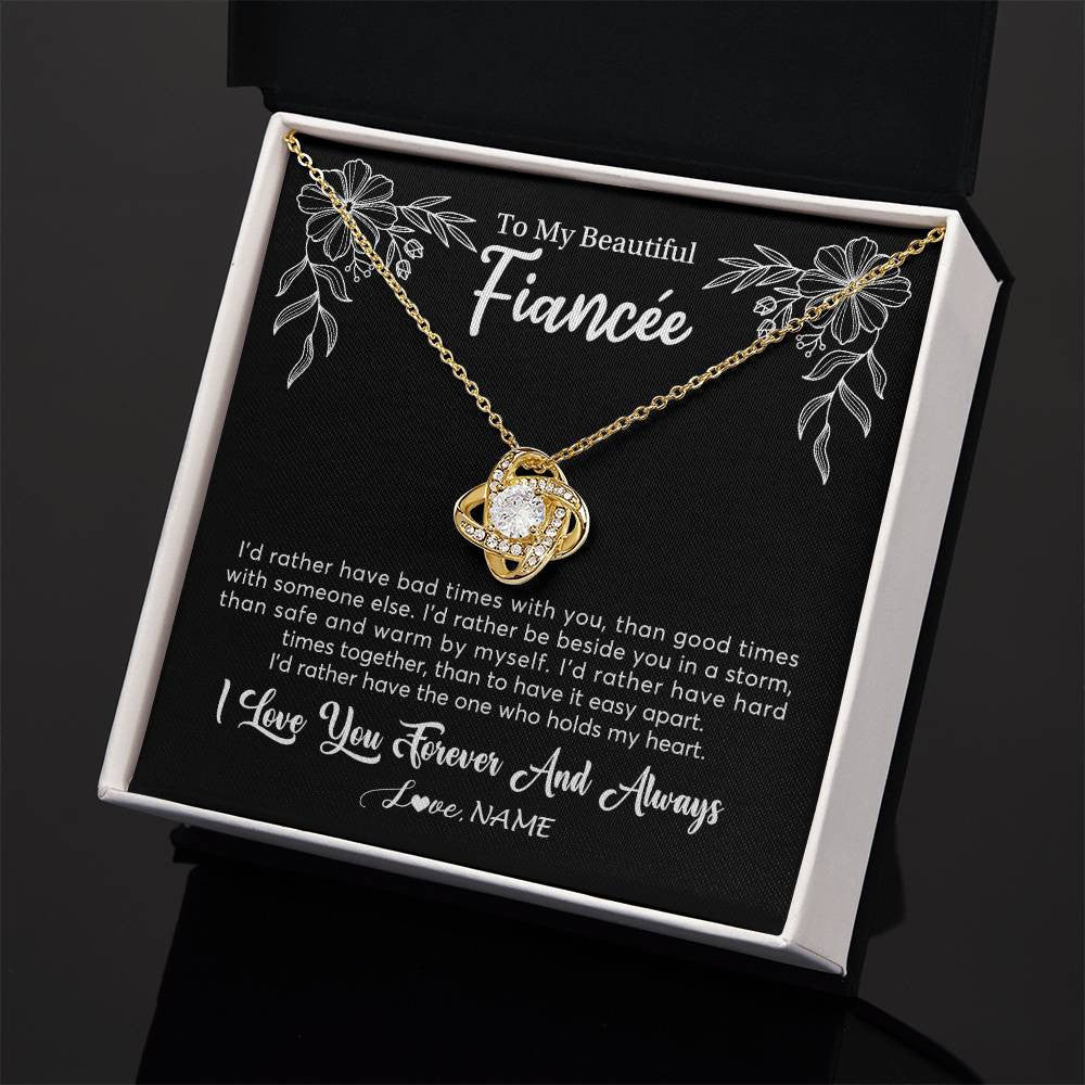 Love Knot Necklace 18K Yellow Gold Finish | 2 | Personalized To My Beautiful Fiancee Necklace Gifts From Fiance I'd Rather Fiancee Birthday Idea Anniversary Valentines Day Customized Gift Box Message Card | teecentury
