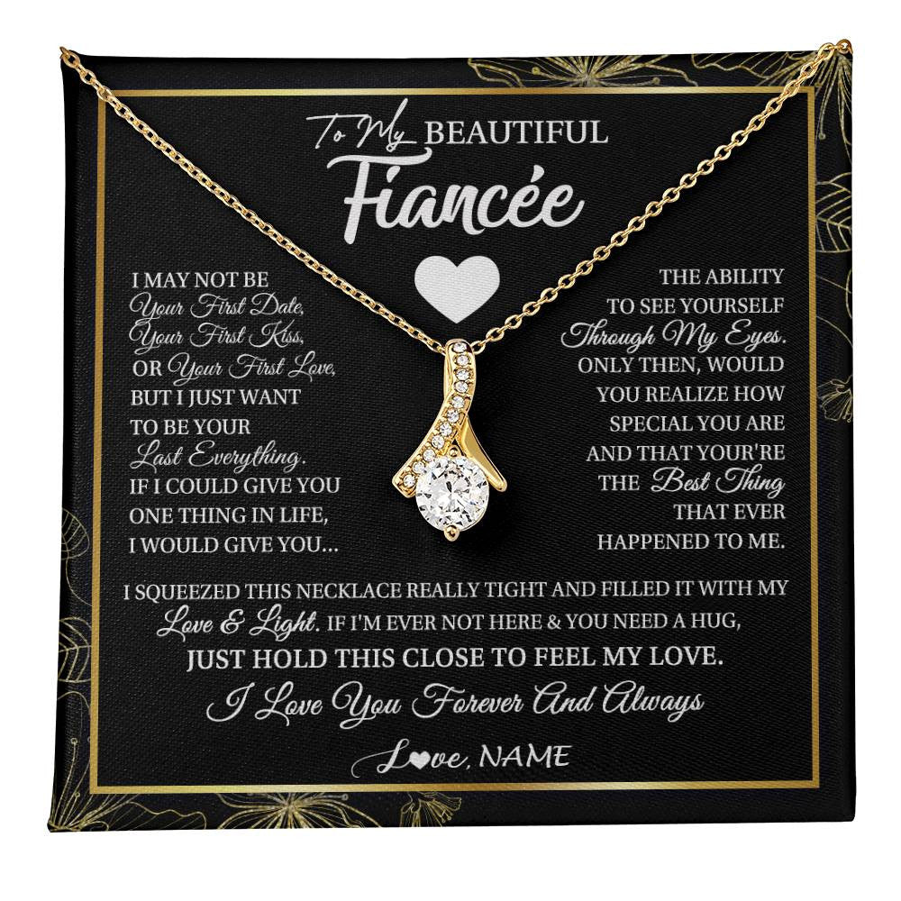 Alluring Beauty Necklace 18K Yellow Gold Finish | 1 | Personalized To My Beautiful Fiancee Necklace I May Not Be Your First Day Future Wife Valentines Day Birthday Christmas Customized Gift Box Message Card | teecentury