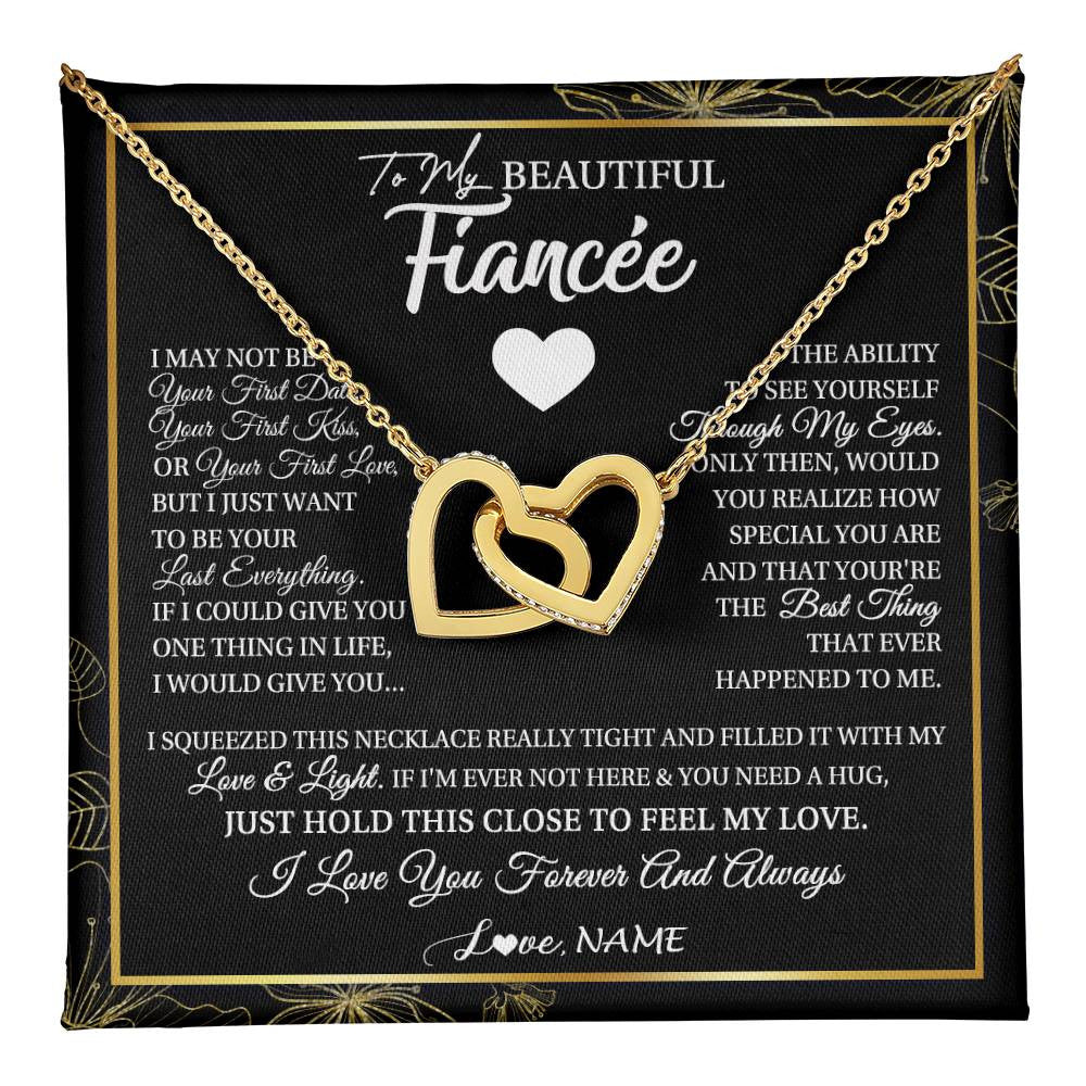 Interlocking Hearts Necklace 18K Yellow Gold Finish | 1 | Personalized To My Beautiful Fiancee Necklace I May Not Be Your First Day Future Wife Valentines Day Birthday Christmas Customized Gift Box Message Card | teecentury