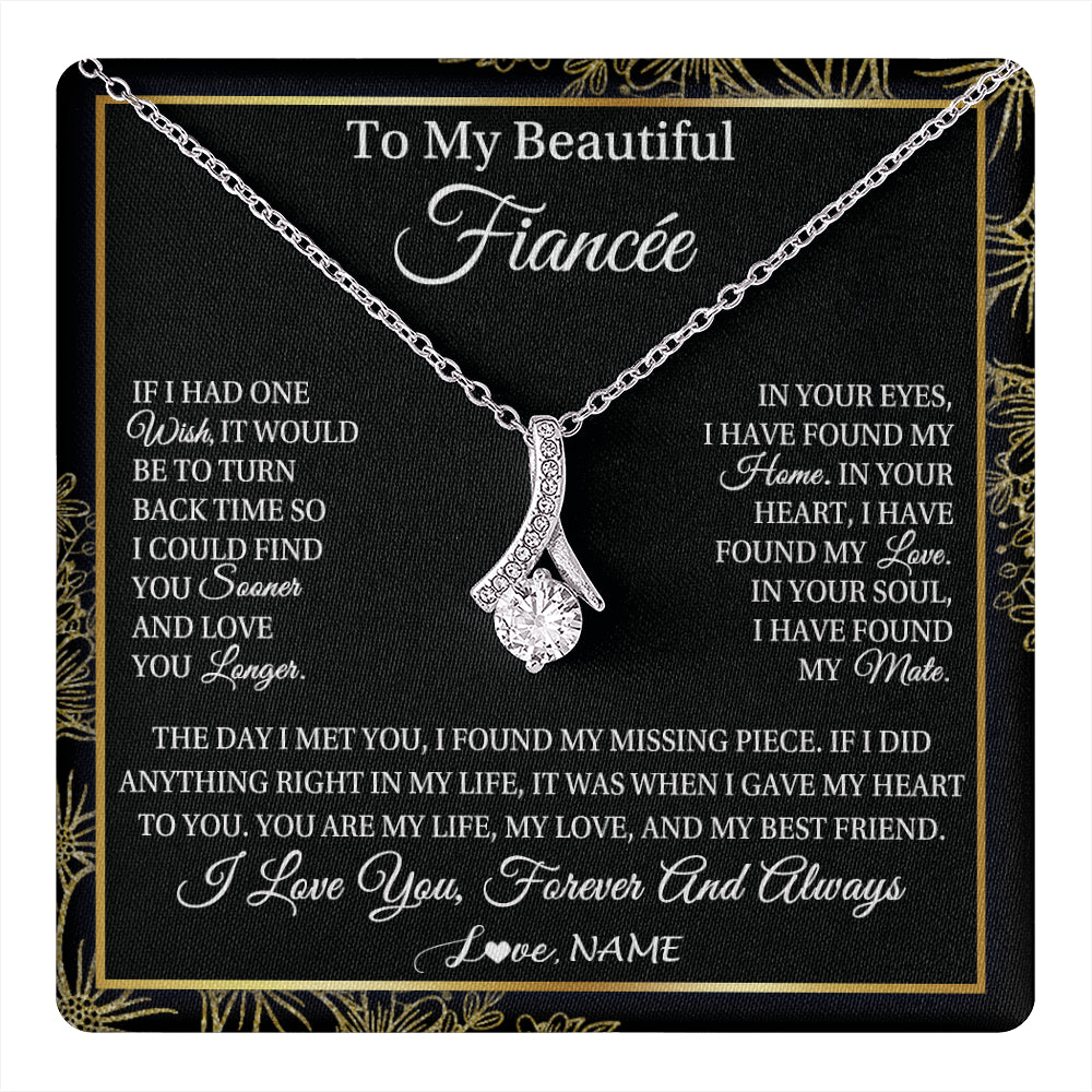Alluring Beauty Necklace 14K White Gold Finish | 1 | Personalized To My Beautiful Fiancee Necklace Romantic Gifts Fiancee Birthday Anniversary Jewelry Valentines Day Christmas Customized Gift Box Message Card | teecentury