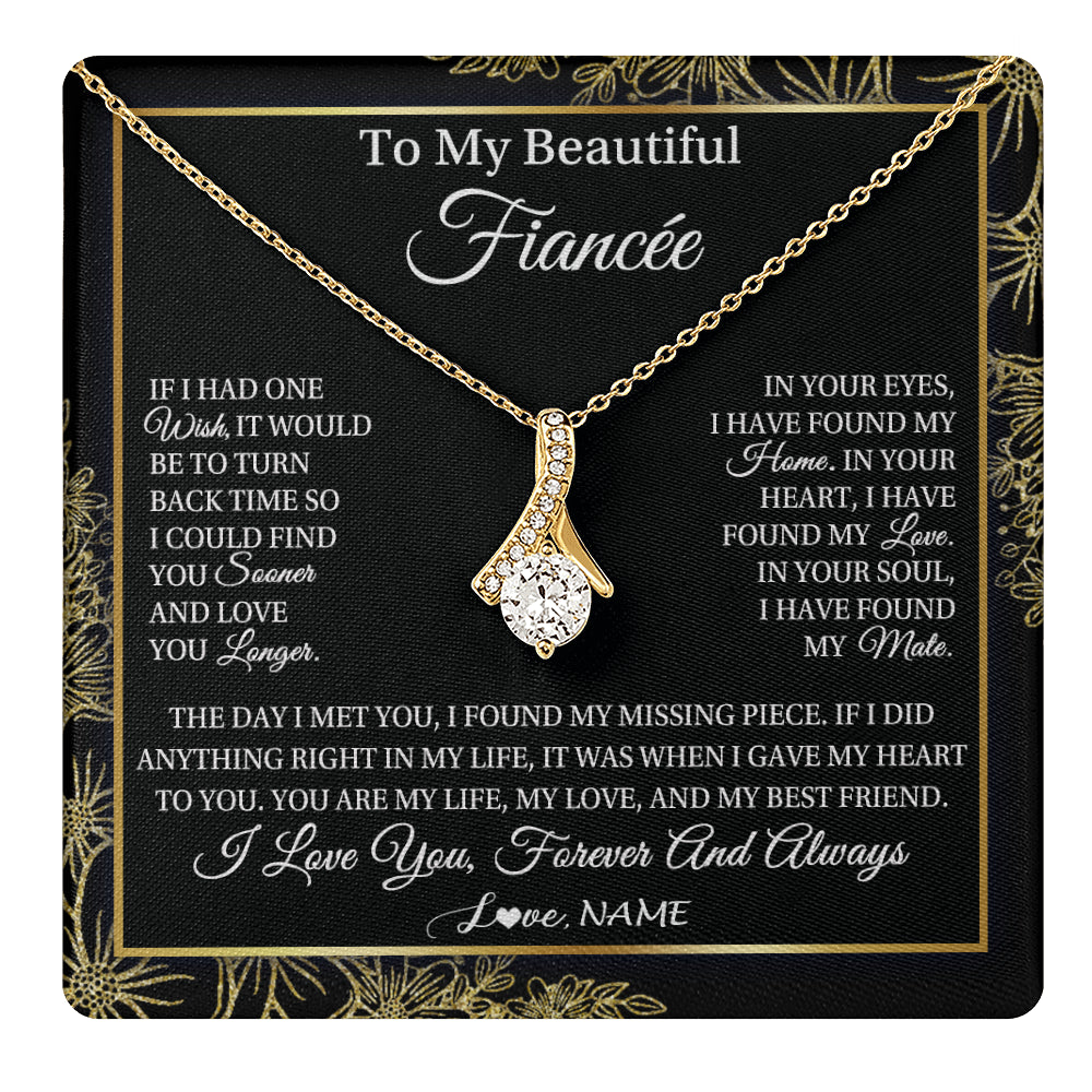 Alluring Beauty Necklace 18K Yellow Gold Finish | 1 | Personalized To My Beautiful Fiancee Necklace Romantic Gifts Fiancee Birthday Anniversary Jewelry Valentines Day Christmas Customized Gift Box Message Card | teecentury
