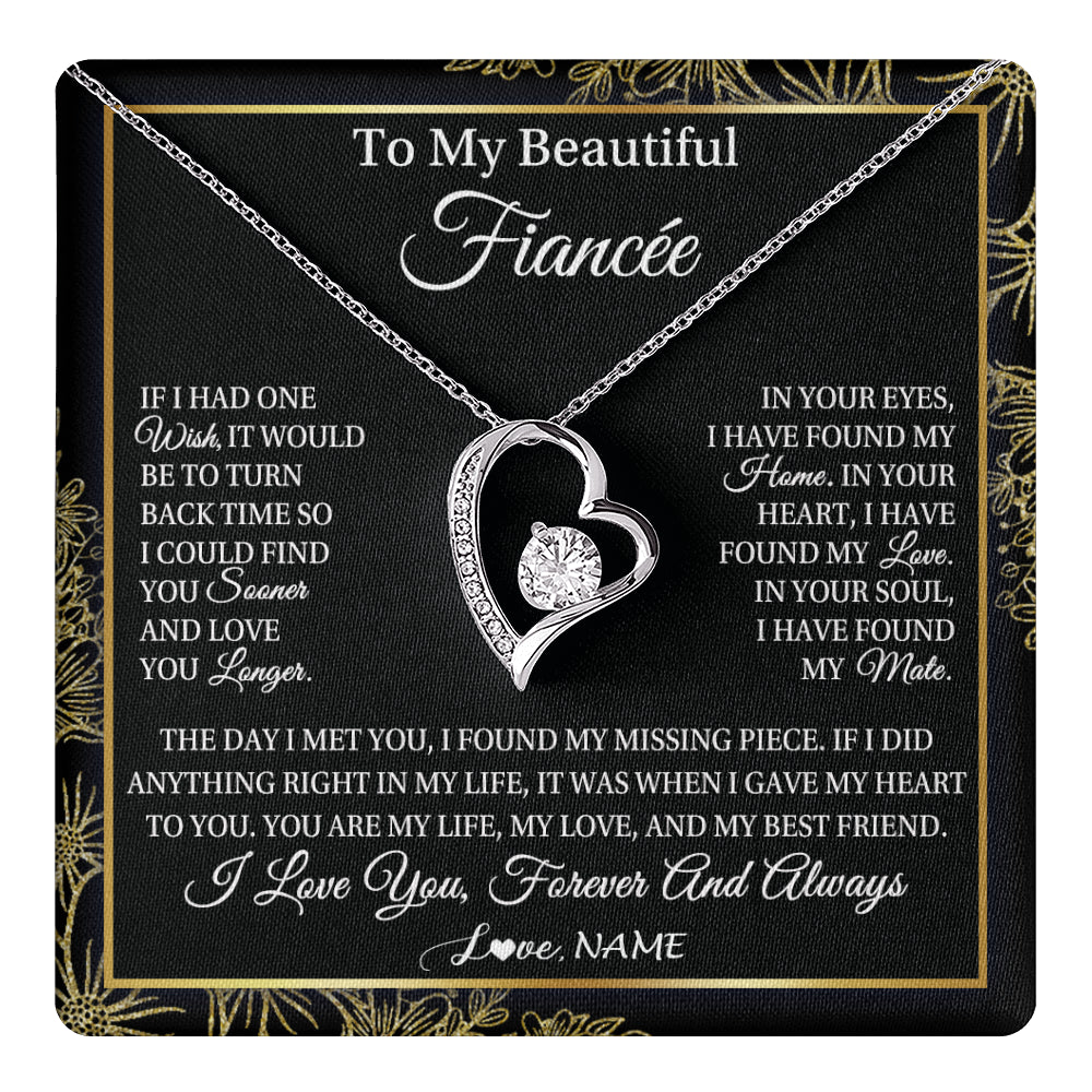 Forever Love Necklace 14K White Gold Finish | 1 | Personalized To My Beautiful Fiancee Necklace Romantic Gifts Fiancee Birthday Anniversary Jewelry Valentines Day Christmas Customized Gift Box Message Card | teecentury