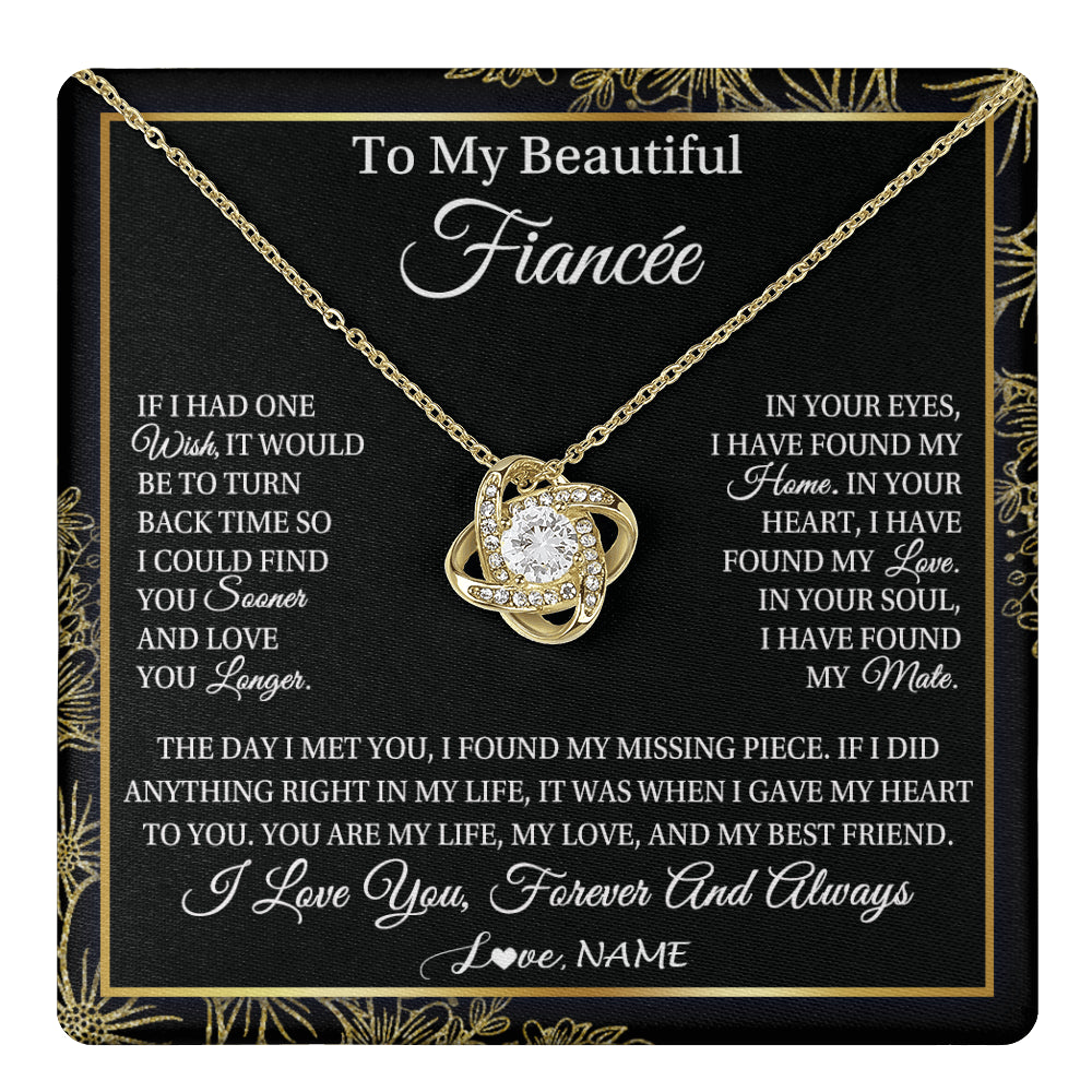 Love Knot Necklace 18K Yellow Gold Finish | 1 | Personalized To My Beautiful Fiancee Necklace Romantic Gifts Fiancee Birthday Anniversary Jewelry Valentines Day Christmas Customized Gift Box Message Card | teecentury