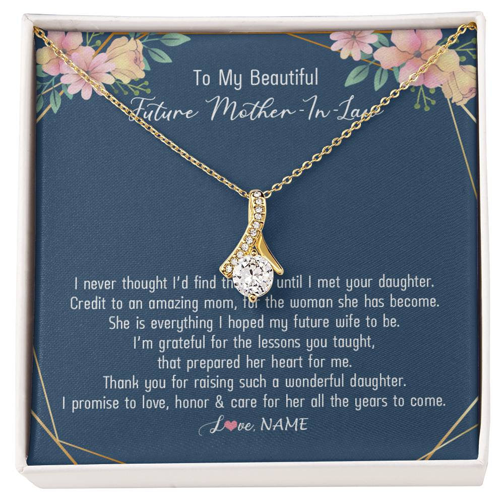 Alluring Beauty Necklace 18K Yellow Gold Finish | Personalized To My Beautiful Future Mother In Law Necklace from Son In Law Thank You Mother In Law Jewelry Birthday Wedding Day Customized Box Message Card | teecentury