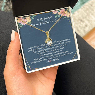 Alluring Beauty Necklace 18K Yellow Gold Finish | Personalized To My Beautiful Future Mother In Law Necklace from Son In Law Thank You Mother In Law Jewelry Birthday Wedding Day Customized Box Message Card | teecentury