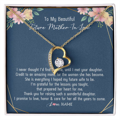 Forever Love Necklace 18K Yellow Gold Finish | Personalized To My Beautiful Future Mother In Law Necklace from Son In Law Thank You Mother In Law Jewelry Birthday Wedding Day Customized Box Message Card | teecentury
