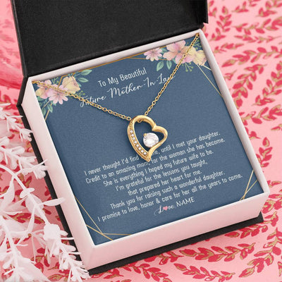 Forever Love Necklace 18K Yellow Gold Finish | Personalized To My Beautiful Future Mother In Law Necklace from Son In Law Thank You Mother In Law Jewelry Birthday Wedding Day Customized Box Message Card | teecentury