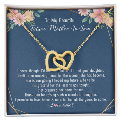 Interlocking Hearts Necklace 18K Yellow Gold Finish | Personalized To My Beautiful Future Mother In Law Necklace from Son In Law Thank You Mother In Law Jewelry Birthday Wedding Day Customized Box Message Card | teecentury