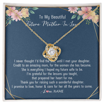 Love Knot Necklace 18K Yellow Gold Finish | Personalized To My Beautiful Future Mother In Law Necklace from Son In Law Thank You Mother In Law Jewelry Birthday Wedding Day Customized Box Message Card | teecentury