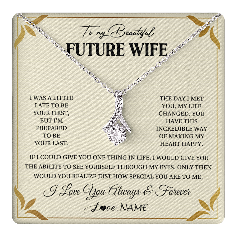 Alluring Beauty Necklace 14K White Gold Finish | 1 | Personalized To My Beautiful Future Wife Necklace Gift From Husband Promise Necklace For Her Soulmate Wife Romantic Birthday Customized Gift Box Message Card | teecentury