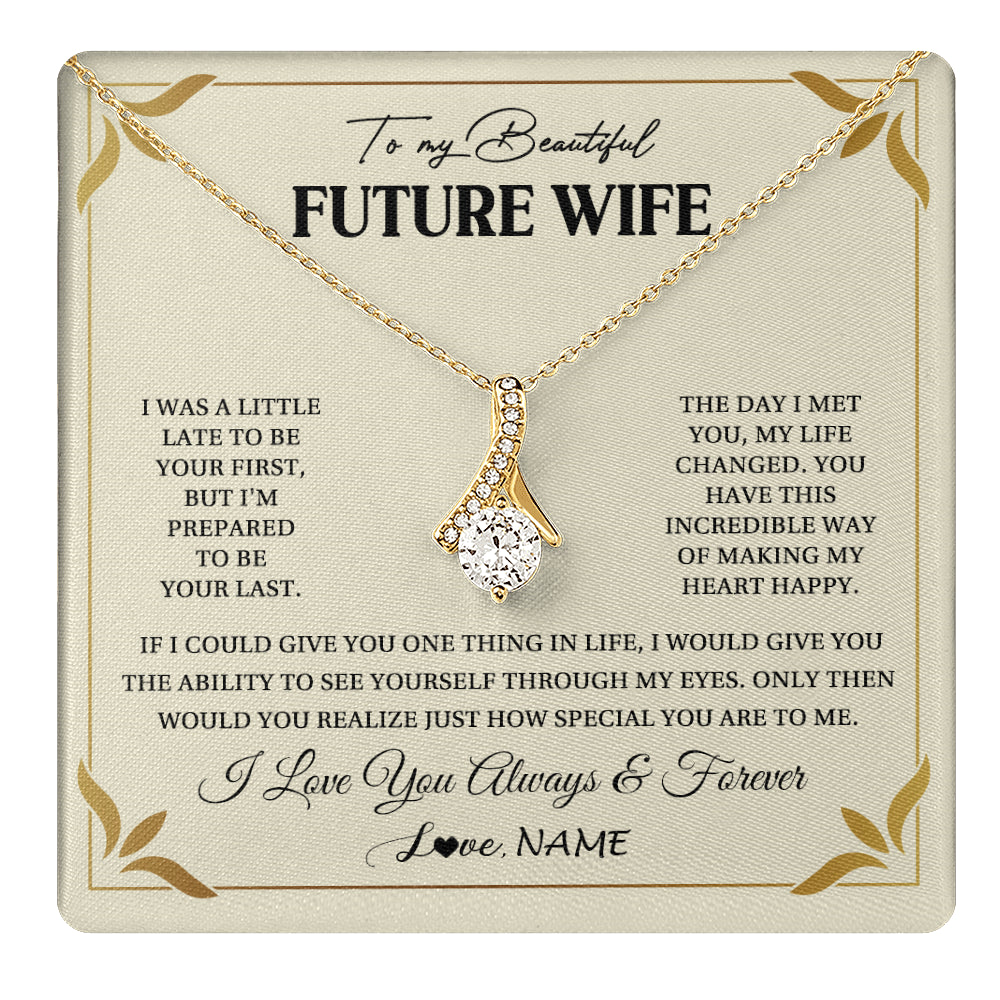 Alluring Beauty Necklace 18K Yellow Gold Finish | 1 | Personalized To My Beautiful Future Wife Necklace Gift From Husband Promise Necklace For Her Soulmate Wife Romantic Birthday Customized Gift Box Message Card | teecentury