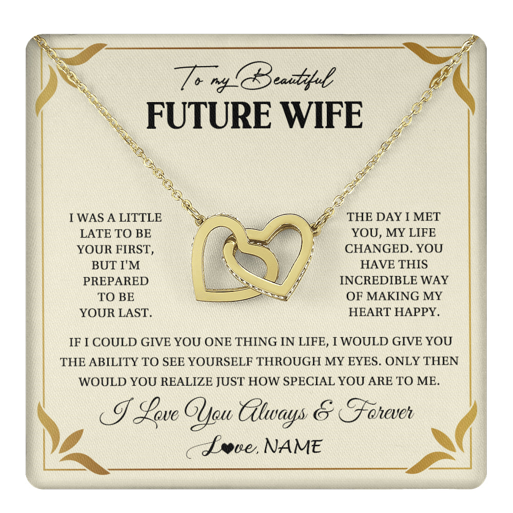 Interlocking Hearts Necklace 18K Yellow Gold Finish | 1 | Personalized To My Beautiful Future Wife Necklace Gift From Husband Promise Necklace For Her Soulmate Wife Romantic Birthday Customized Gift Box Message Card | teecentury