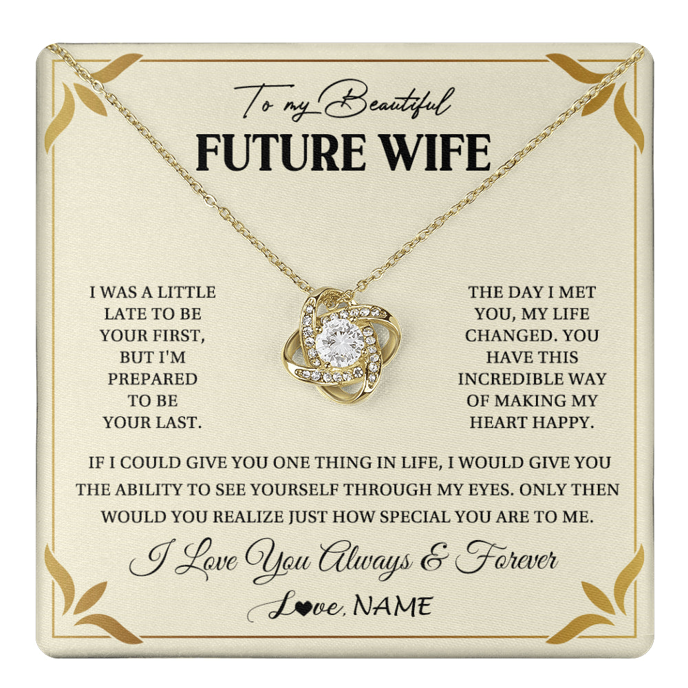 Love Knot Necklace 18K Yellow Gold Finish | 1 | Personalized To My Beautiful Future Wife Necklace Gift From Husband Promise Necklace For Her Soulmate Wife Romantic Birthday Customized Gift Box Message Card | teecentury