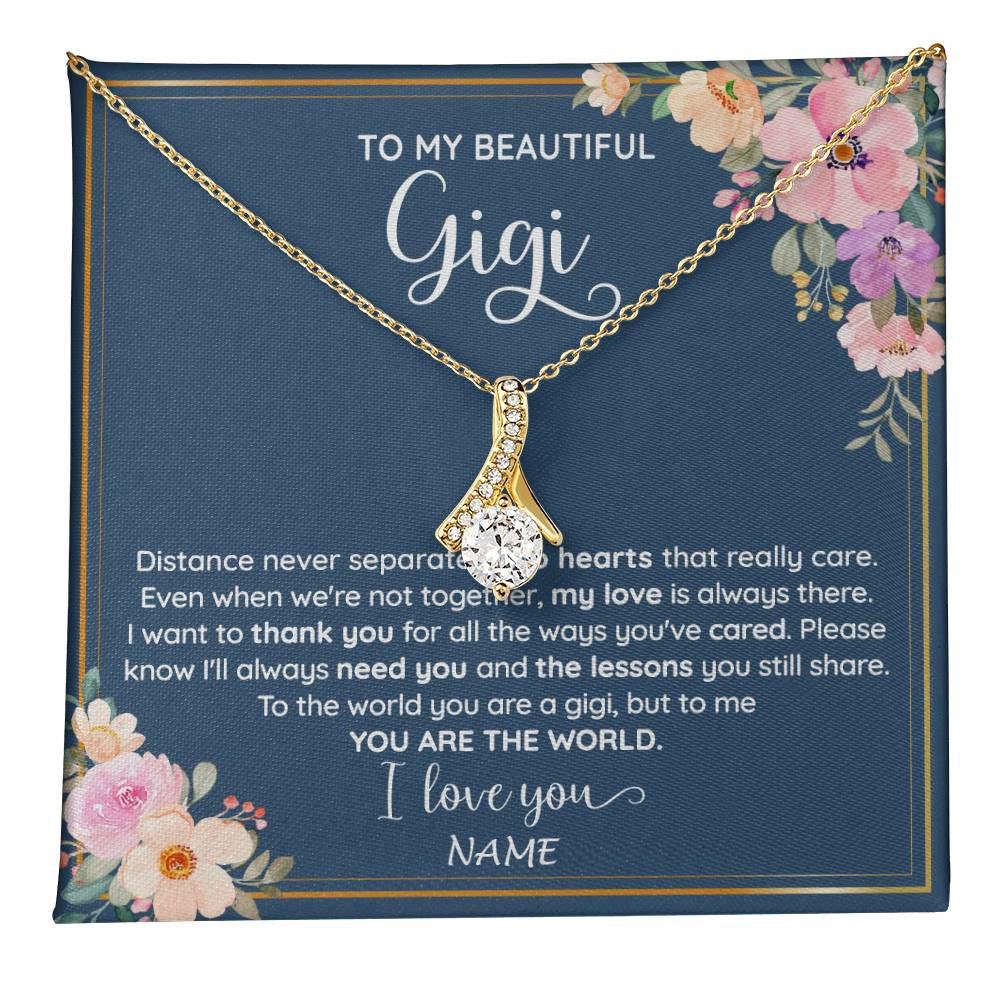 Alluring Beauty Necklace 18K Yellow Gold Finish | 1 | Personalized To My Beautiful Gigi Necklace From Grandkids Granddaughter You Are The World Gigi Birthday Mothers Day Christmas Customized Gift Box Message Card | teecentury