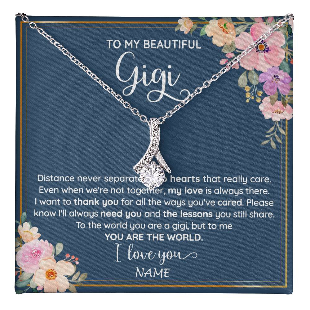 Alluring Beauty Necklace 14K White Gold Finish | 1 | Personalized To My Beautiful Gigi Necklace From Grandkids Granddaughter You Are The World Gigi Birthday Mothers Day Christmas Customized Gift Box Message Card | teecentury