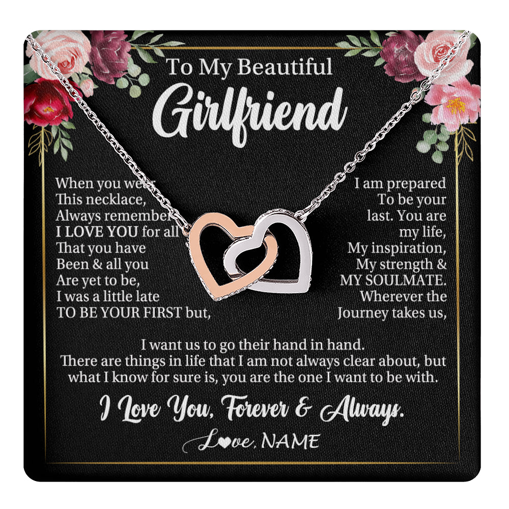 Interlocking Hearts Necklace Stainless Steel & Rose Gold Finish | 1 | Personalized To My Beautiful Girlfriend Gifts Necklace From Boyfriend When You Wear This Necklace Girlfriend Birthday Christmas Anniversary With Message Card | teecentury