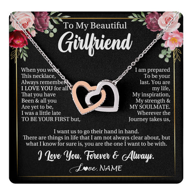Interlocking Hearts Necklace Stainless Steel & Rose Gold Finish | 1 | Personalized To My Beautiful Girlfriend Gifts Necklace From Boyfriend When You Wear This Necklace Girlfriend Birthday Christmas Anniversary With Message Card | teecentury