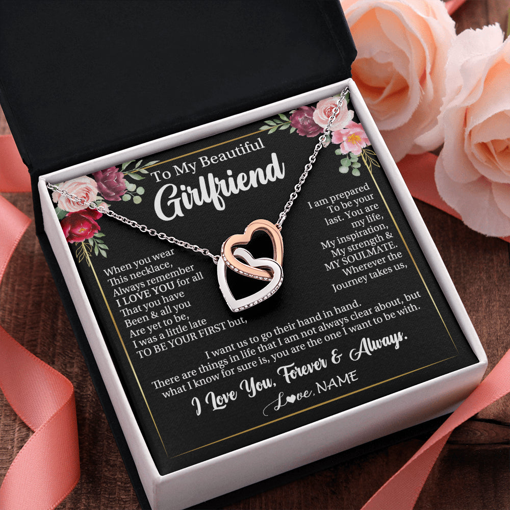 Interlocking Hearts Necklace Stainless Steel & Rose Gold Finish | 2 | Personalized To My Beautiful Girlfriend Gifts Necklace From Boyfriend When You Wear This Necklace Girlfriend Birthday Christmas Anniversary With Message Card | teecentury