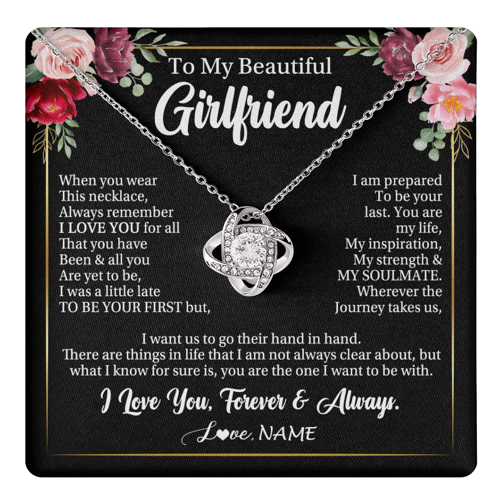 Love Knot Necklace 14K White Gold Finish | 1 | Personalized To My Beautiful Girlfriend Gifts Necklace From Boyfriend When You Wear This Necklace Girlfriend Birthday Christmas Anniversary With Message Card | teecentury