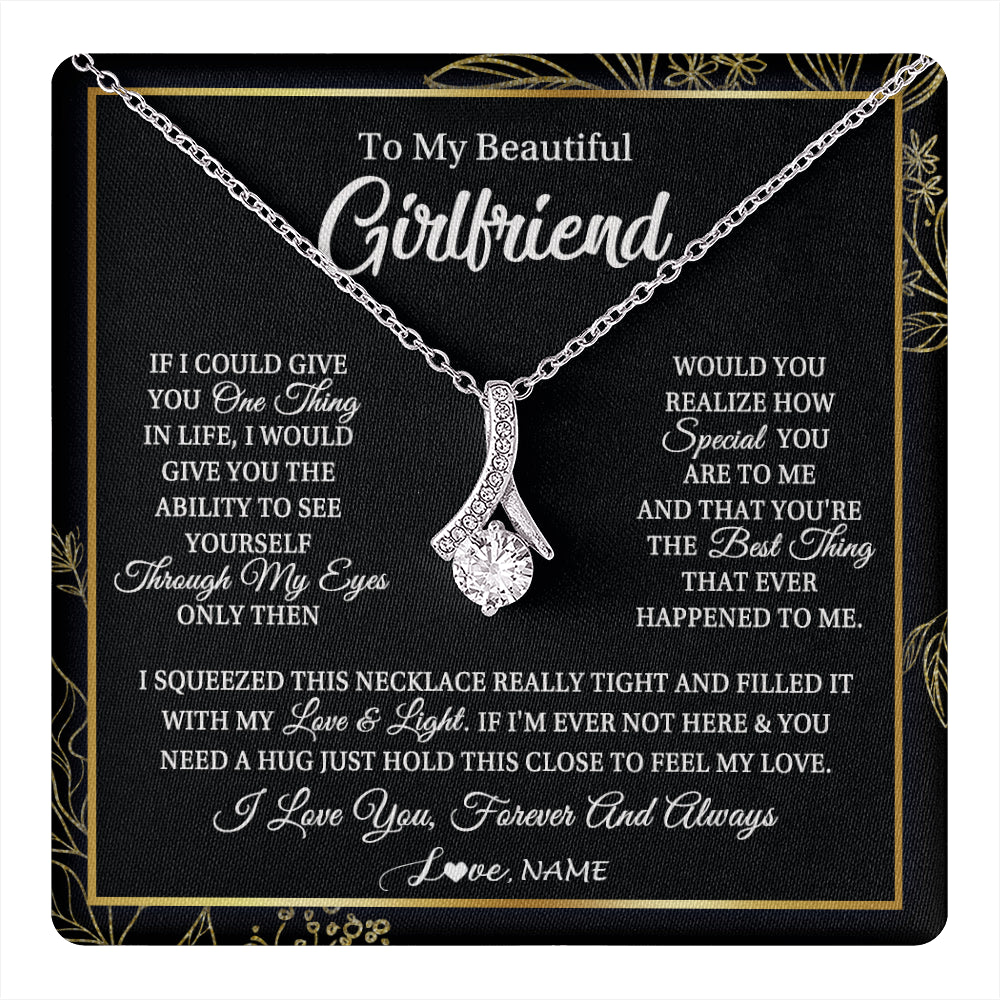 Alluring Beauty Necklace 14K White Gold Finish | 1 | Personalized To My Beautiful Girlfriend Necklace From Boyfriend Feel My Love For Her Girlfriend Birthday Valentines Day Christmas Customized Message Card | teecentury